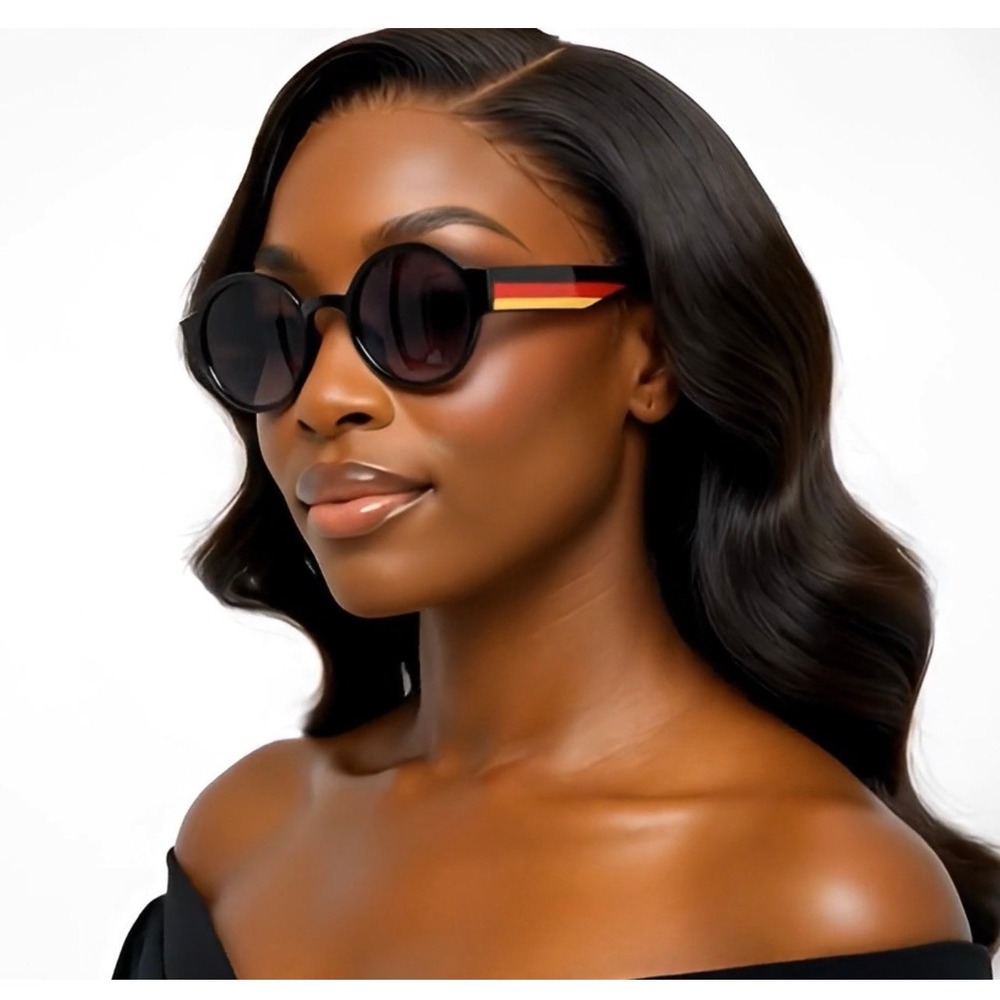 Round Oversized Sunglasses‎ Women's Fashion Black Frame Red Stripe UV400 Protect